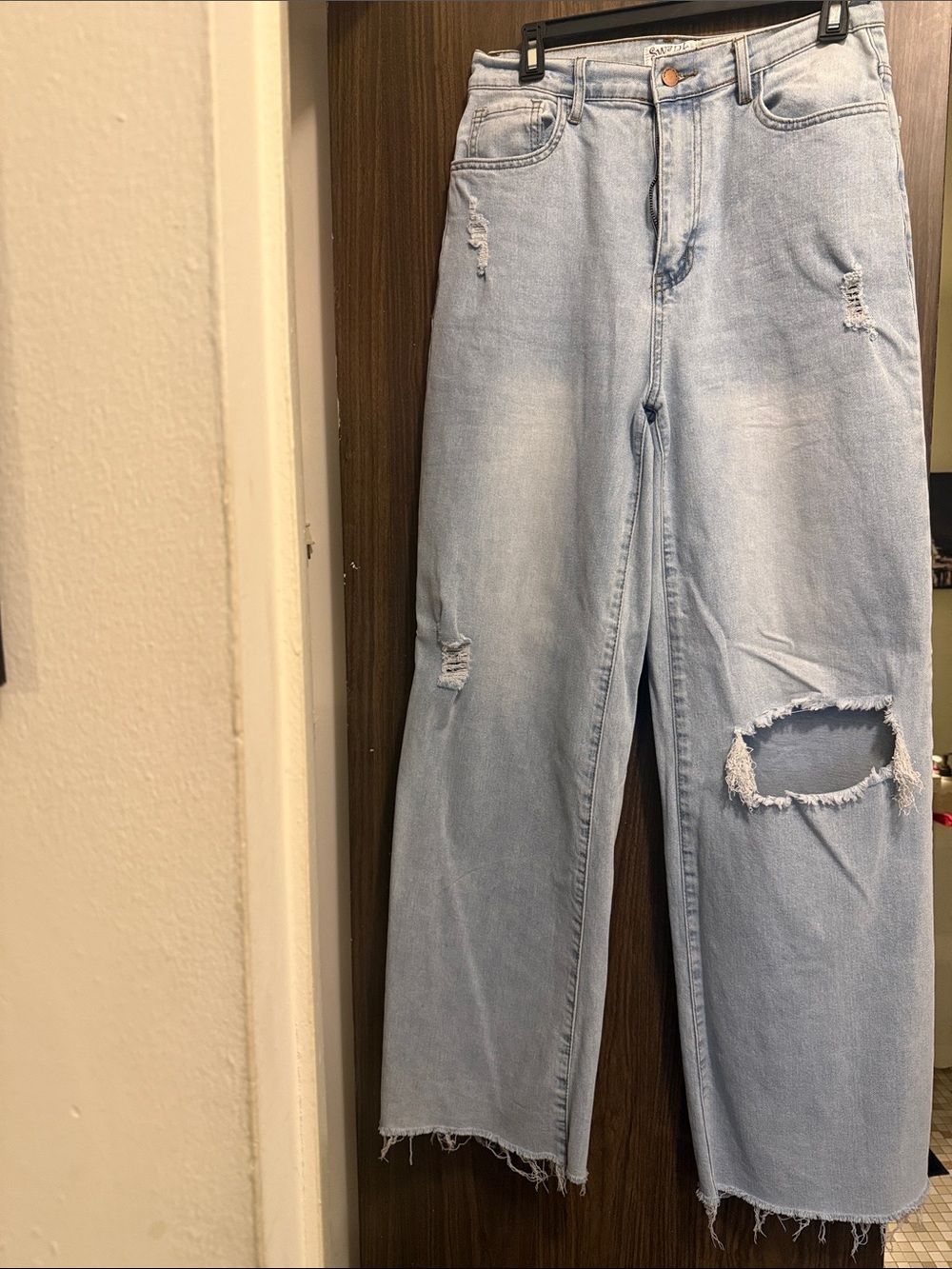 High-Rise Light Blue Distressed Wide-Leg Jeans for Women